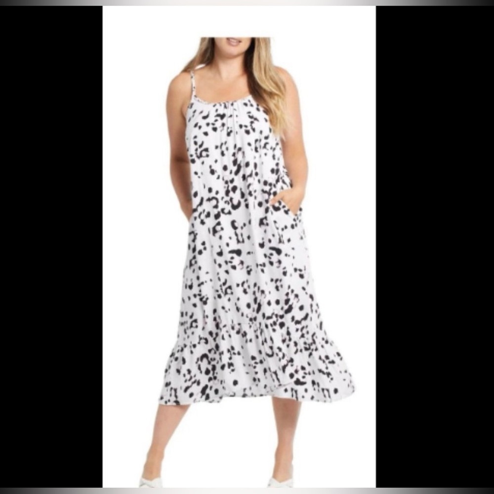 Tribal Femme Black Pink White Leopard Print Lined Midi Maxi Boho Dress NWT - Picture 1 of 9